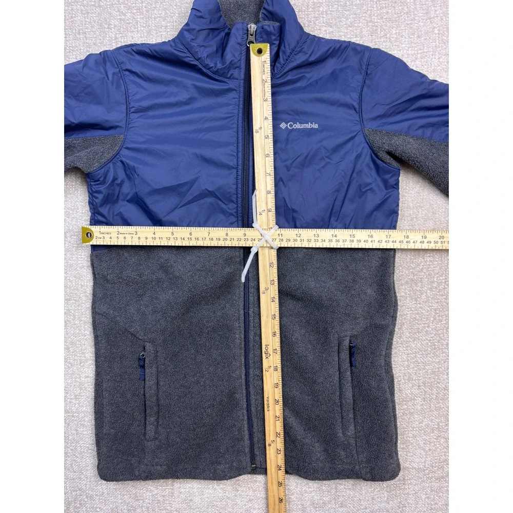 Columbia Kids Jacket Large L 14/16 Blue Gray Fleece Hybrid Full Zip Mock Neck